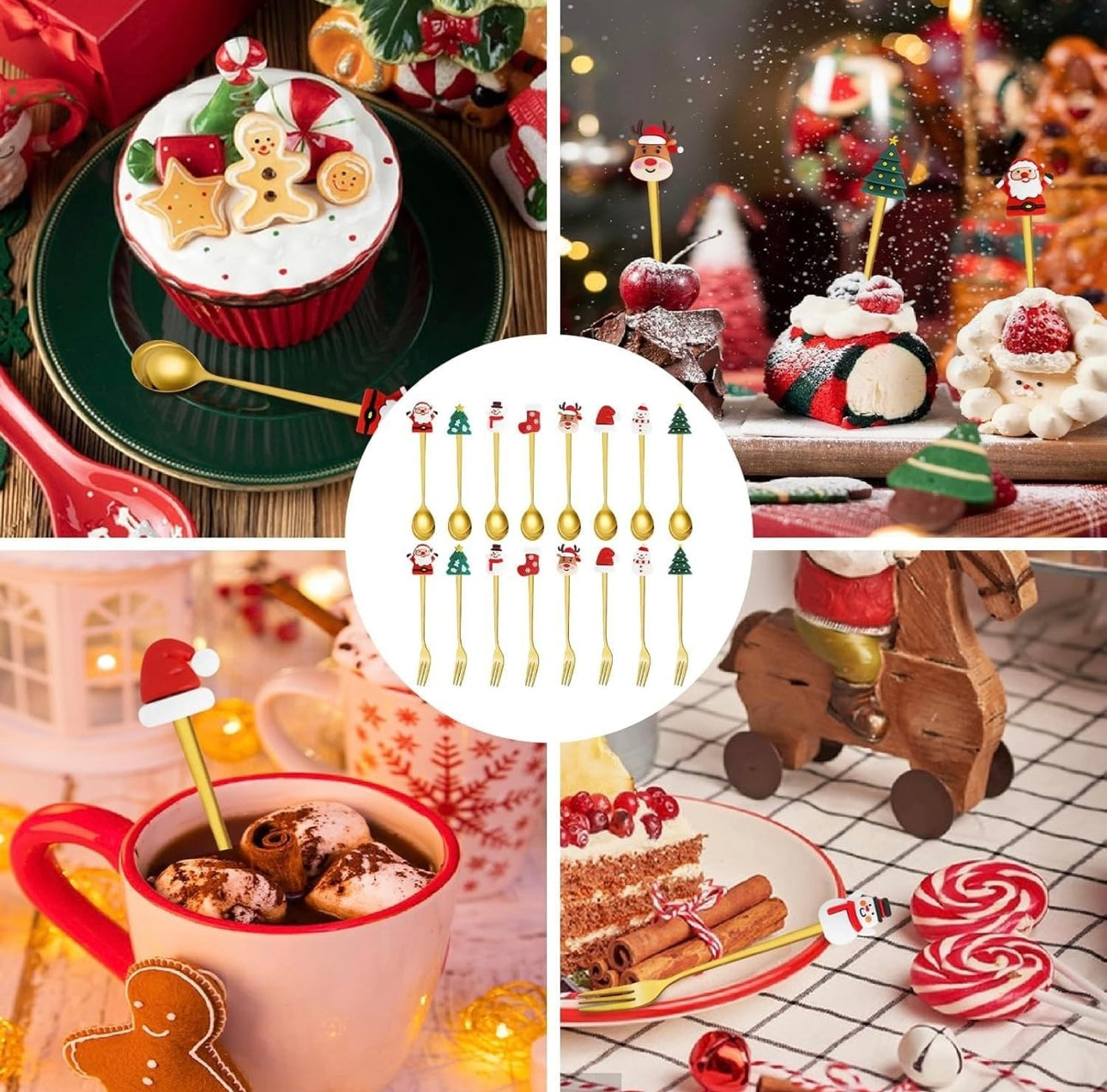 Cute Christmas Theme Cutlery - Gold Spoons & Forks Set