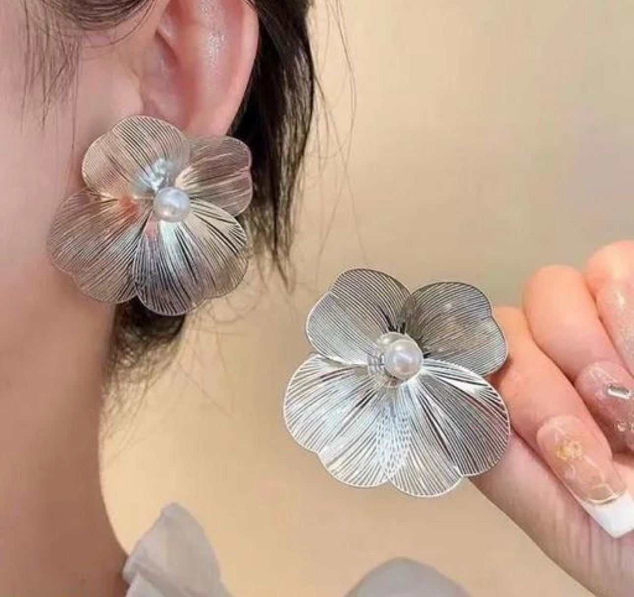 Translucent Large Metal Flower Earrings