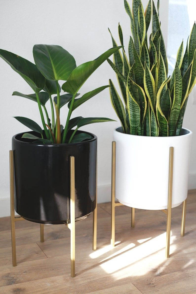 Set of 2 - Metal Floor Plant Stands (Gold)