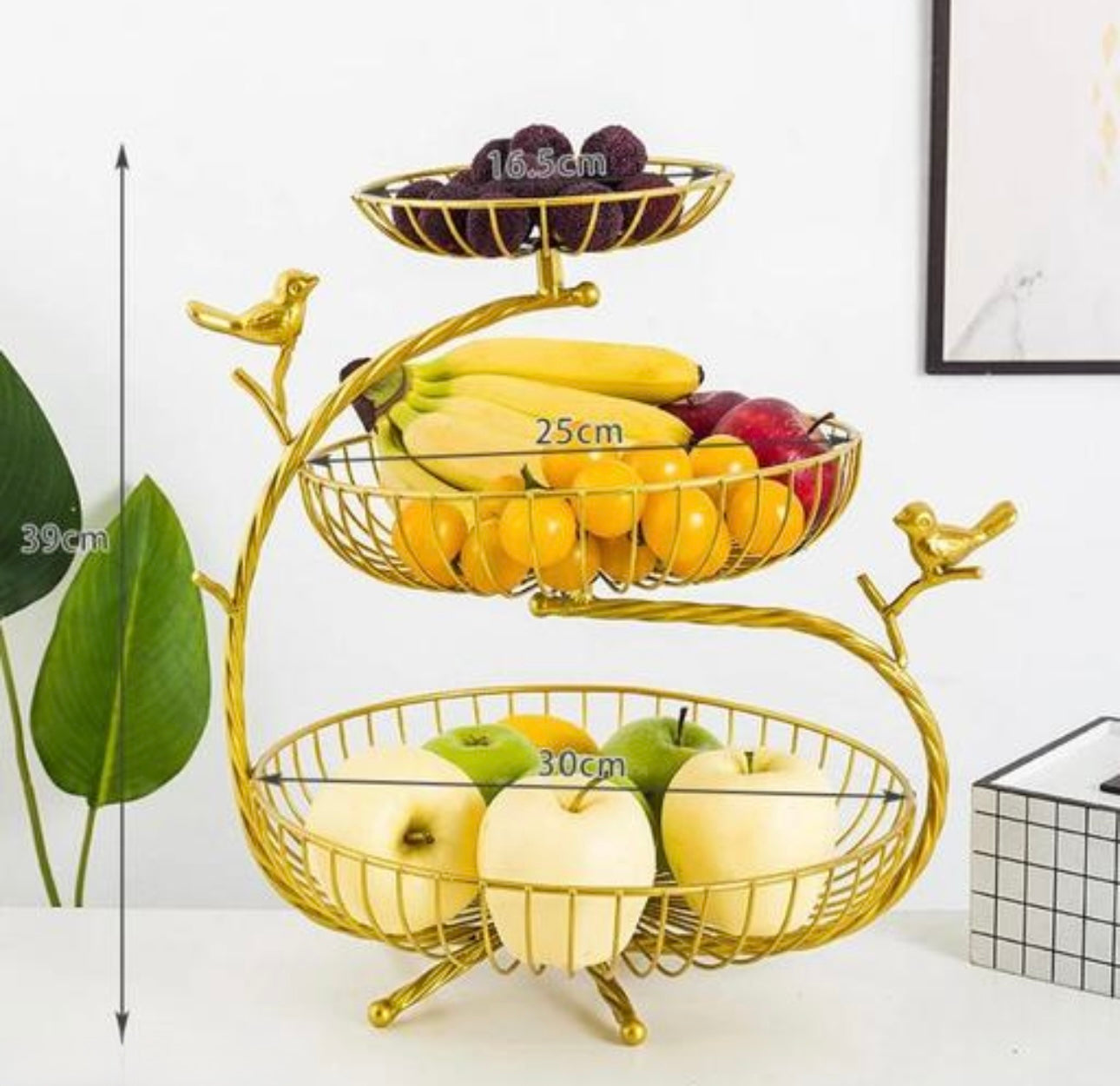 Multipurpose Gold Metal 3-Tier Fruit Stand