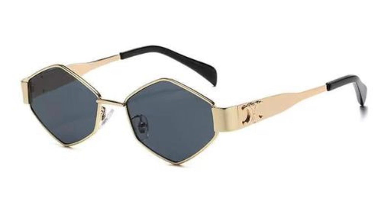 Luxury Vintage Rhombus Sunglasses Black & Gold