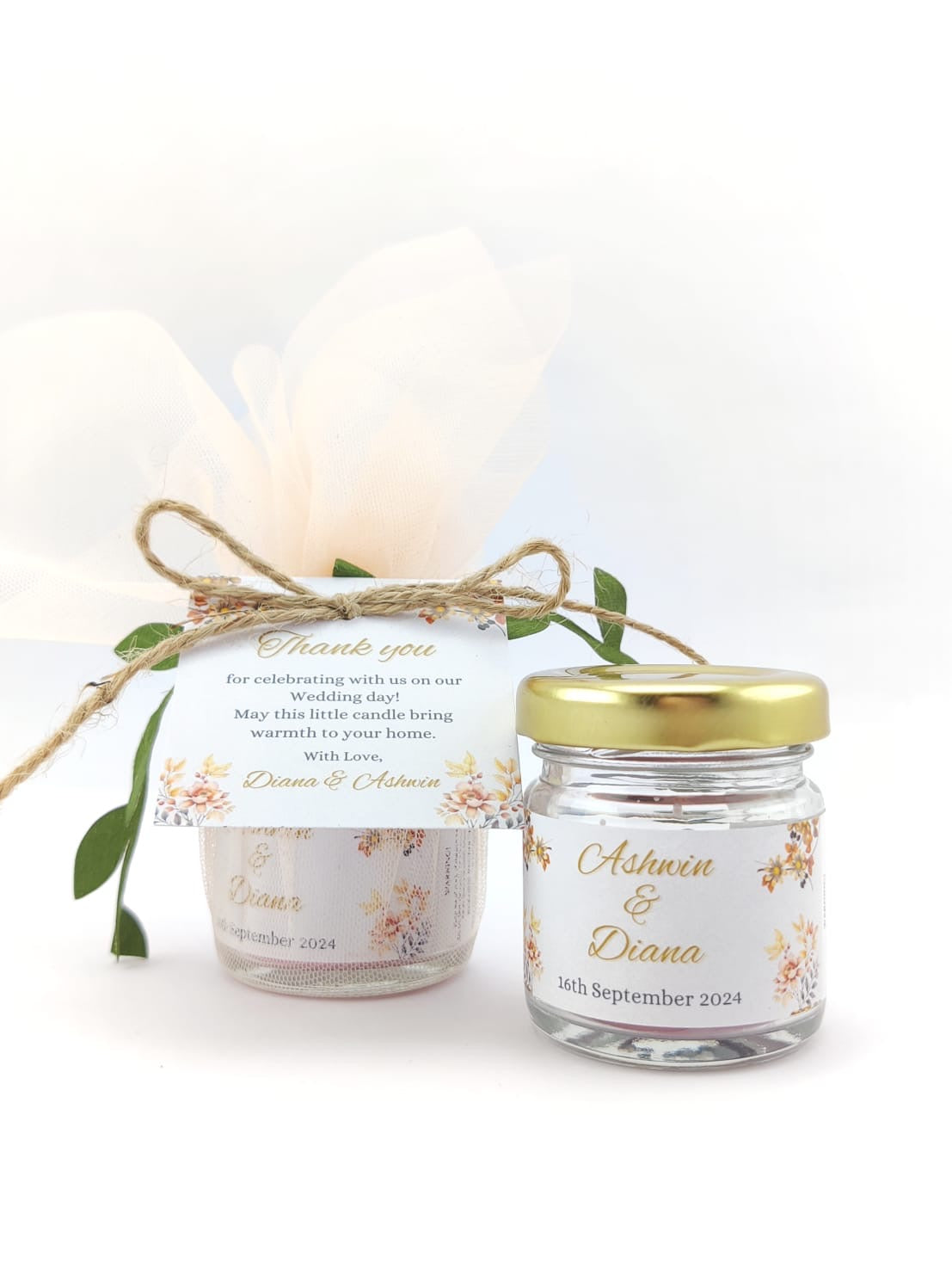 Votive Jar Candles for Return Gifts/Favours with Packaging & Personalised Tags