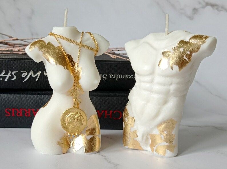 Gold Embellished Man & Woman Candles - Set of 2