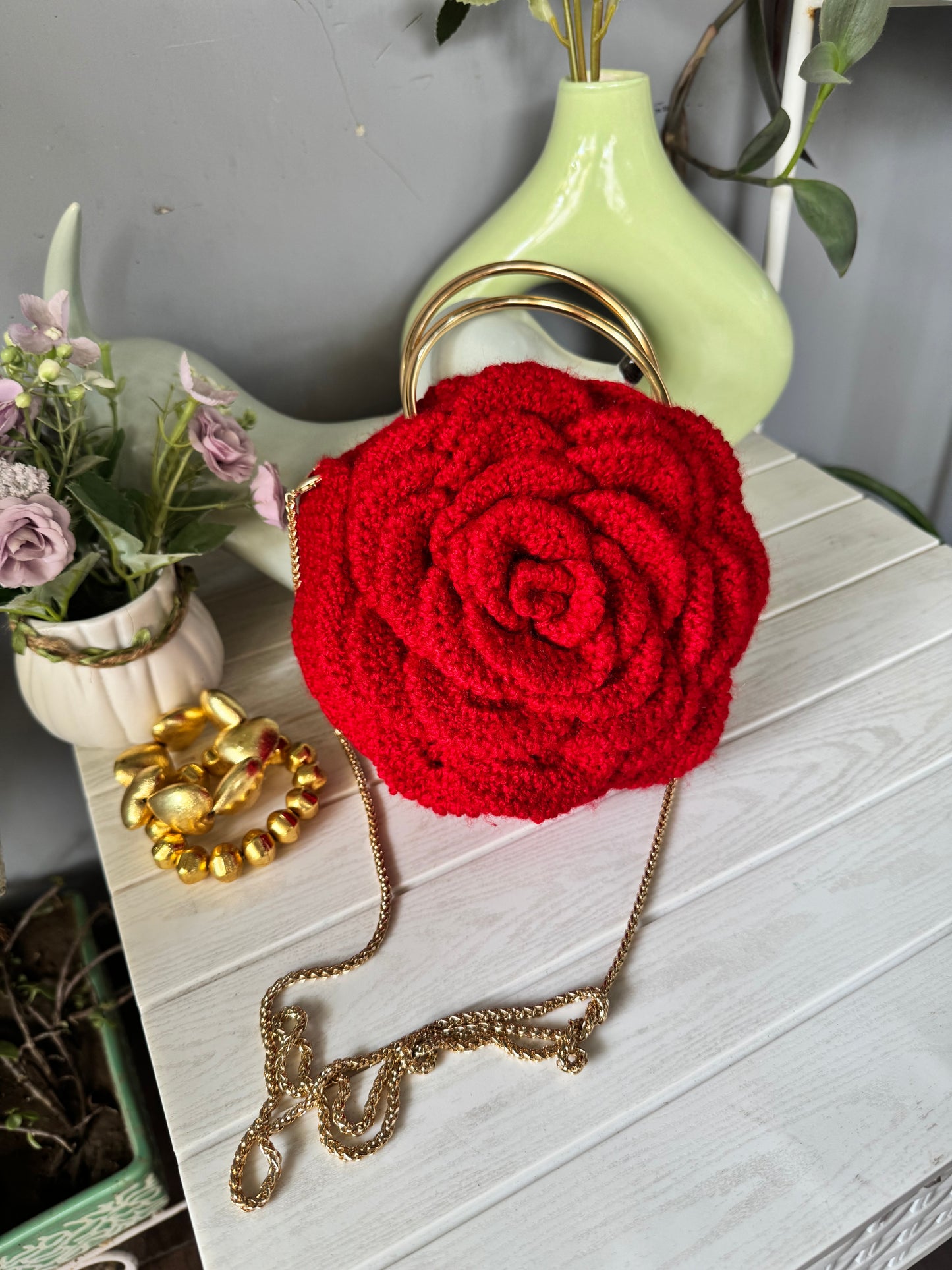 Exquisite Rose Shape Handmade Crochet Bag