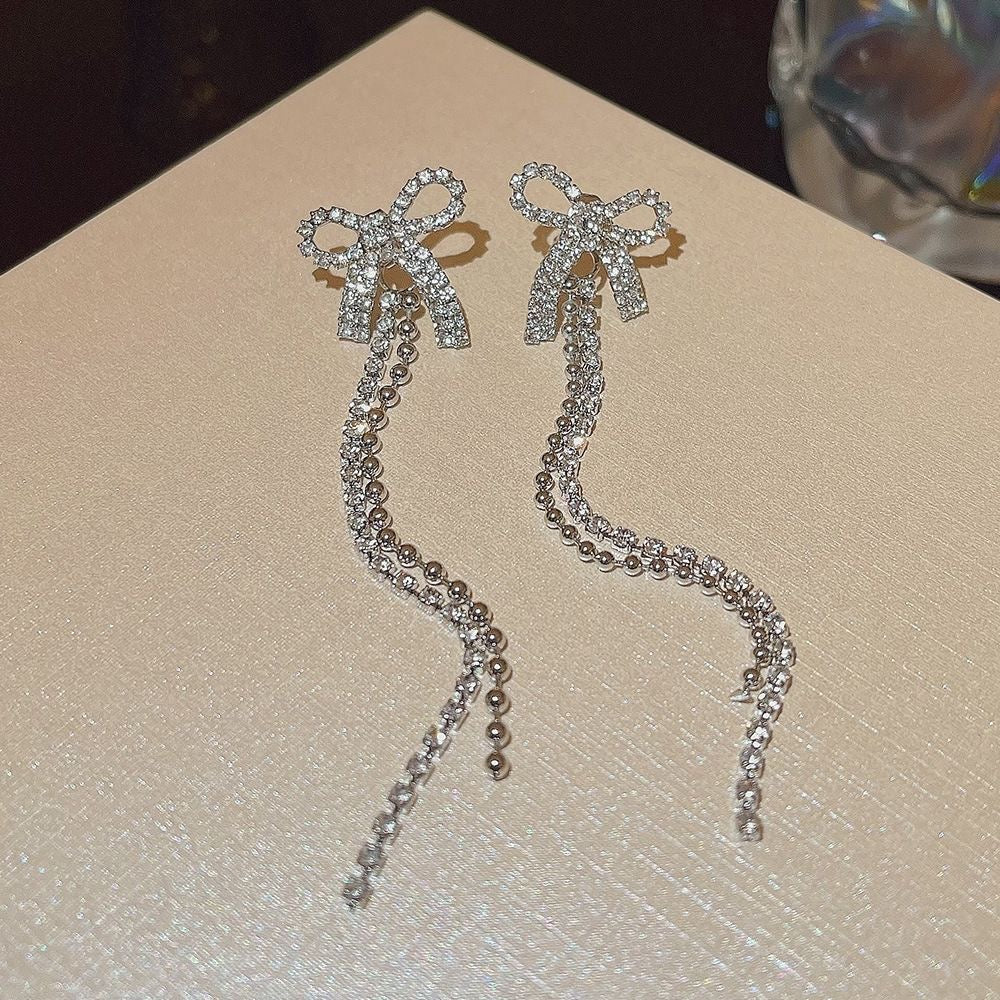Sparkling Bow Knot Rhinestone Drop Earrings