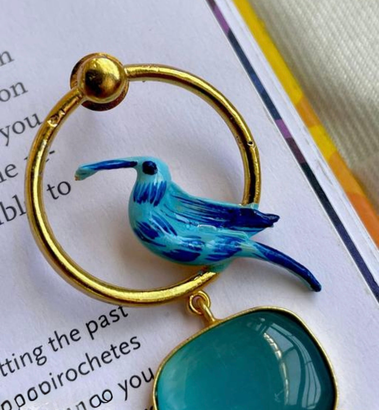 Trendy Natural Colorful Gemstone Bird Statement Earrings