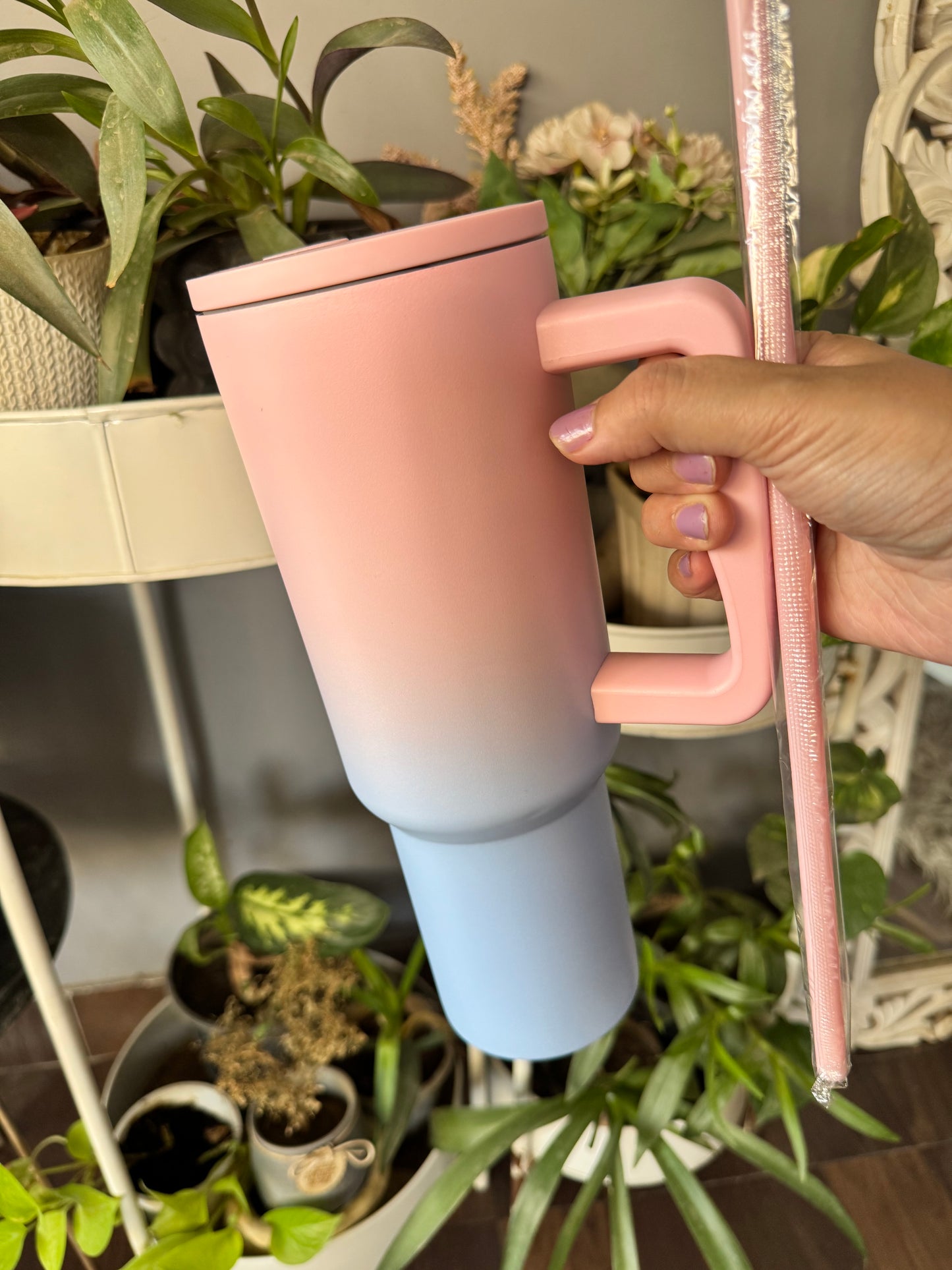 Stanley Mug Imitation Tumbler with Straw & Lid (Pink & Blue)