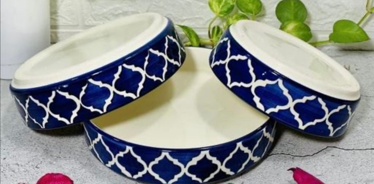 Premium Ceramic Moroccan Design Salad/Dinner Trays - Set of 3