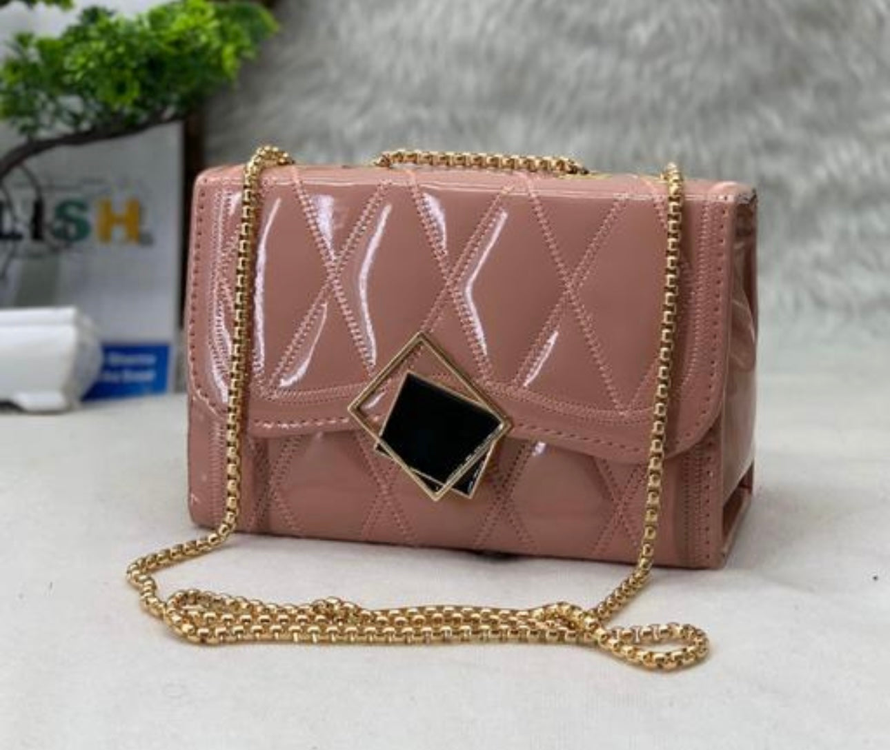 Faux Leather Chain Strap Crossbody Bag