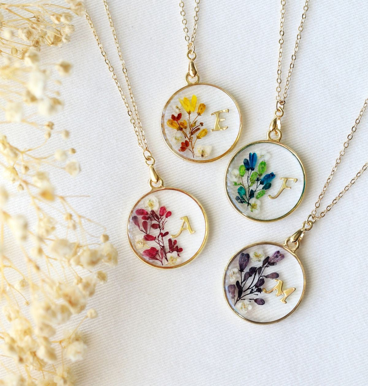 Personalised Real Pressed Flowers Pendant with Alphabet