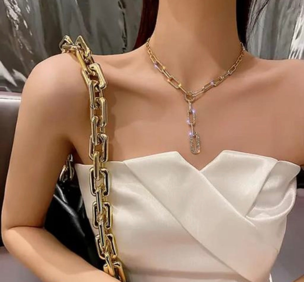 Elegant Studded Linked Chain Necklace