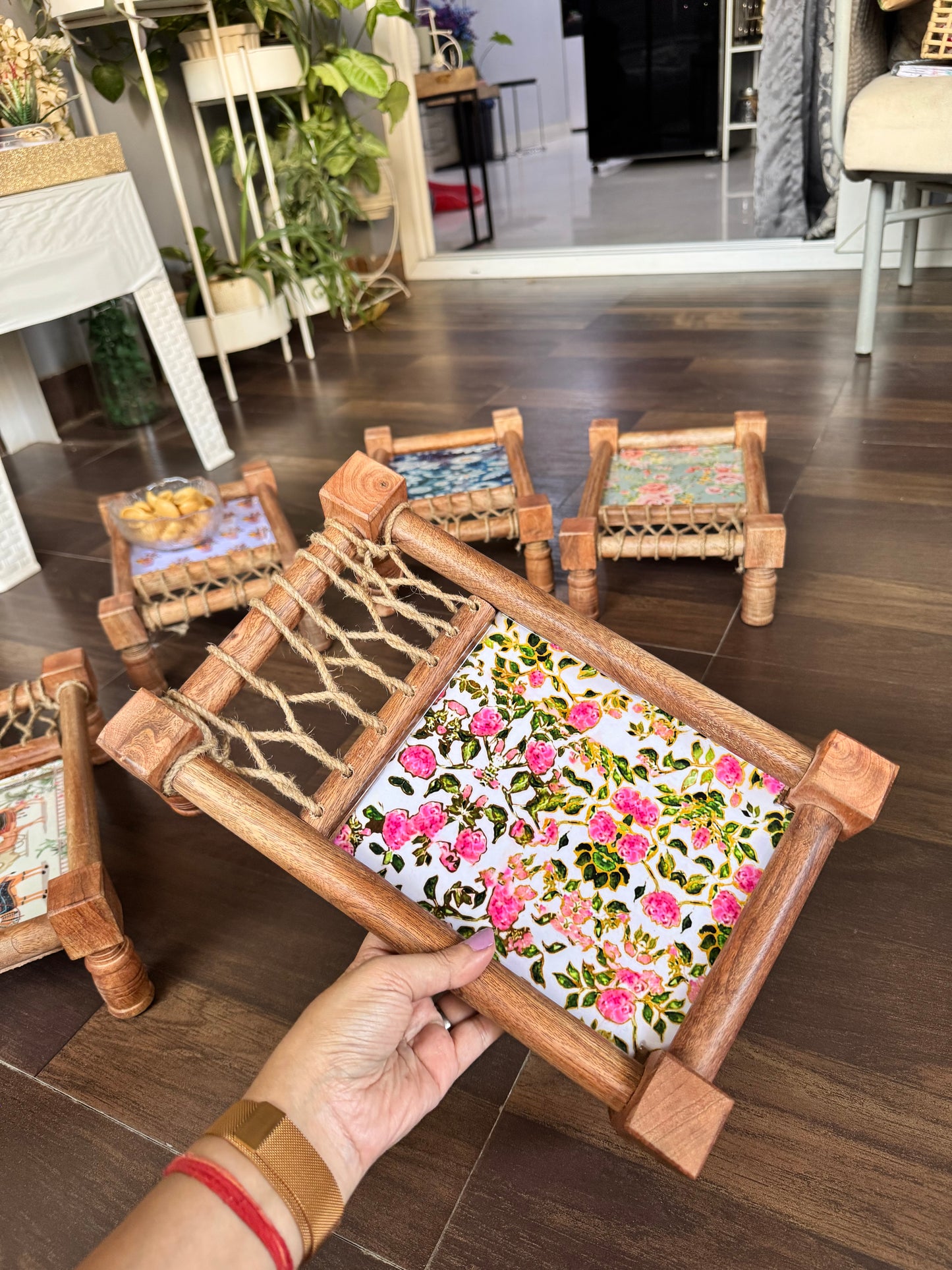 Festive Fusion Print Wooden Khatiya/Cot Tray