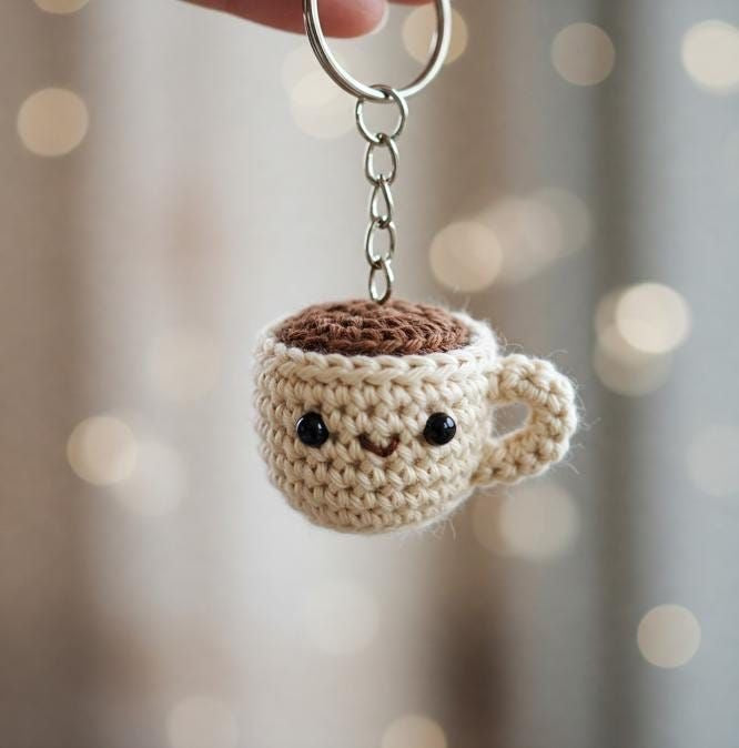 Cute Crochet Coffee Cup Keychain