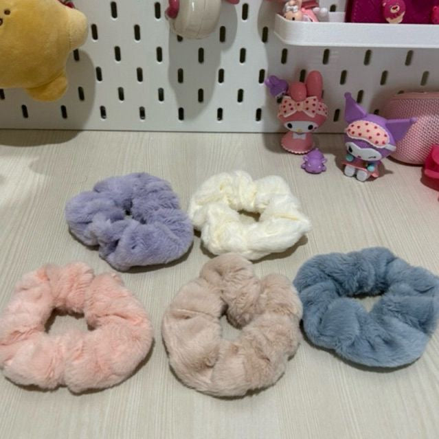 Korean Thick Plush Velvet Scrunchies - Set of 4 (Assorted Colors)