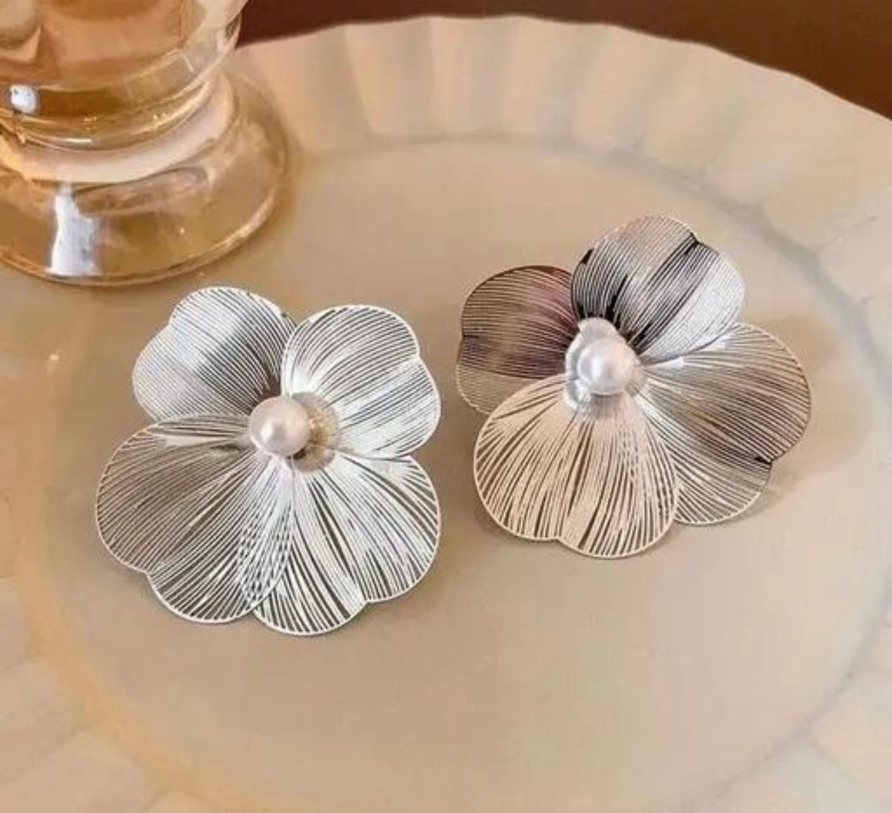 Translucent Large Metal Flower Earrings
