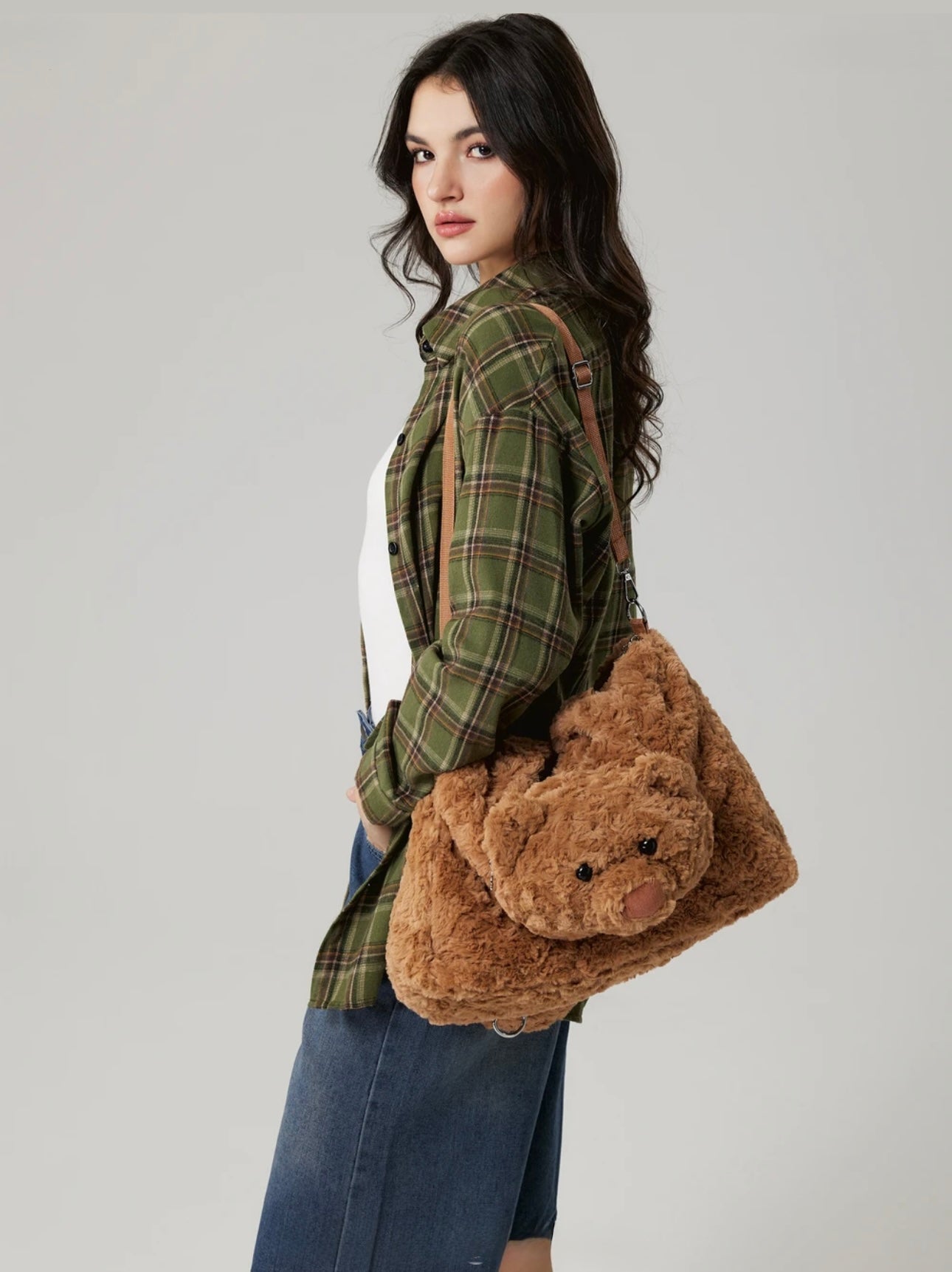 Plush Brown Teddy Fur Bag