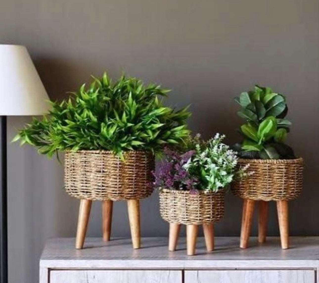 Natural Bamboo Wicker Planters - Set of 3