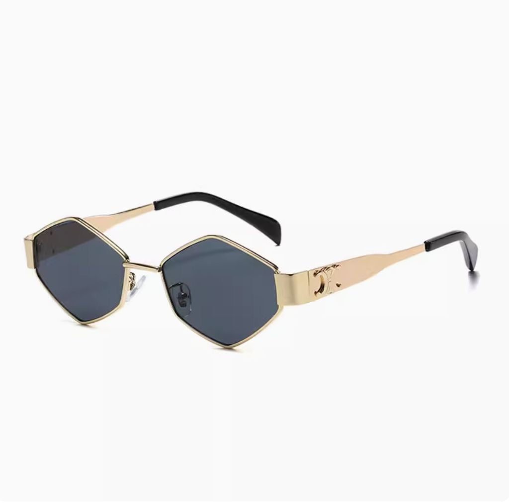 Luxury Vintage Rhombus Sunglasses Black & Gold