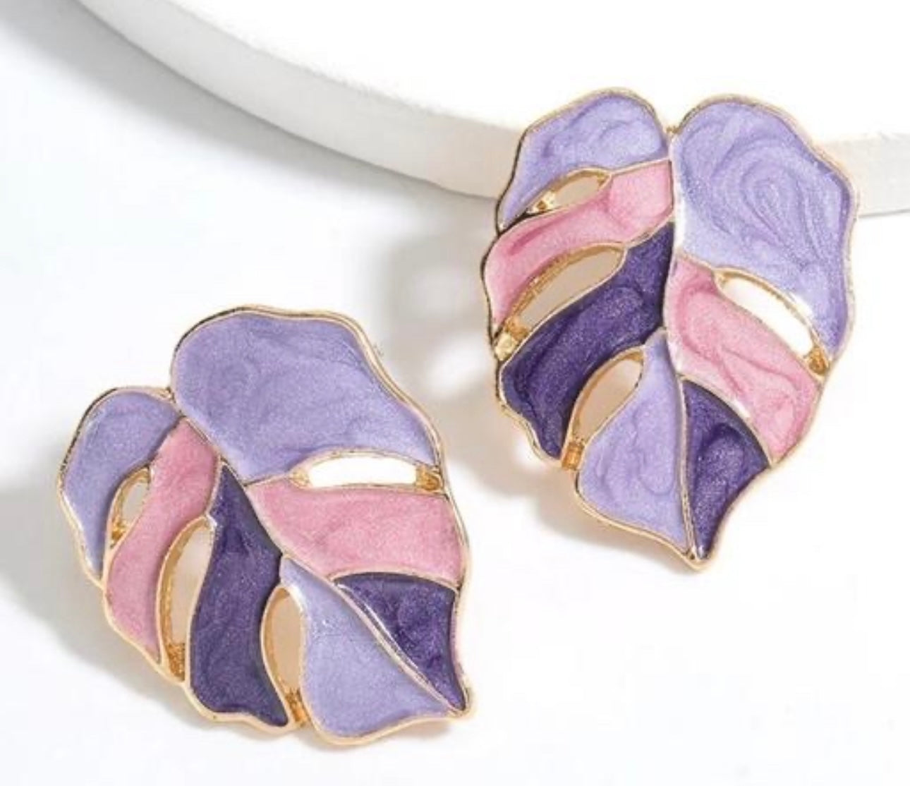 Purple Palm Tree Leaves Metal Earrings