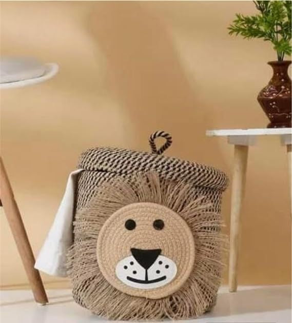 Natural Jute Small Rope Lion Kids Toy Storage Basket