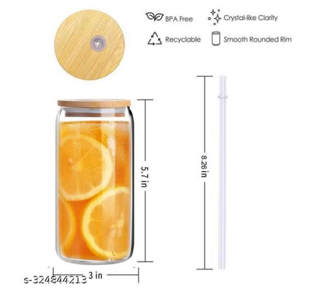 Glass Tumbler with Bamboo Lid & Straw - Set of 2