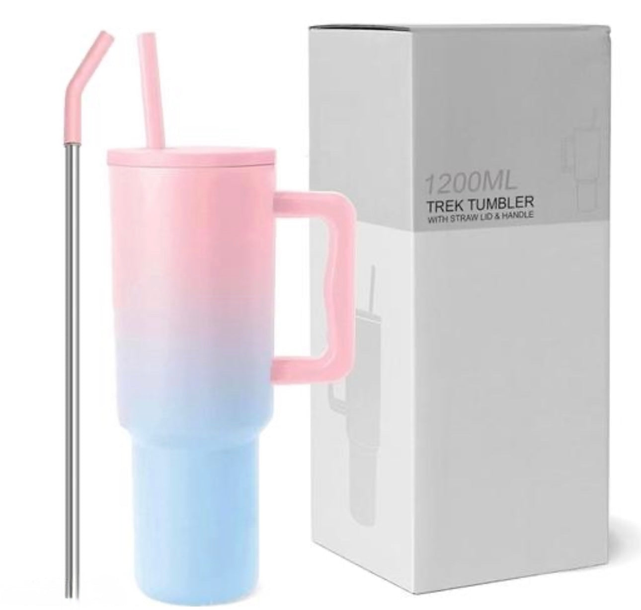 Stanley Mug Imitation Tumbler with Straw & Lid (Pink & Blue)