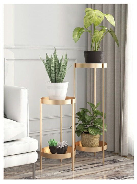 Set of 2 - Metal Floor Plant Stands (Gold)