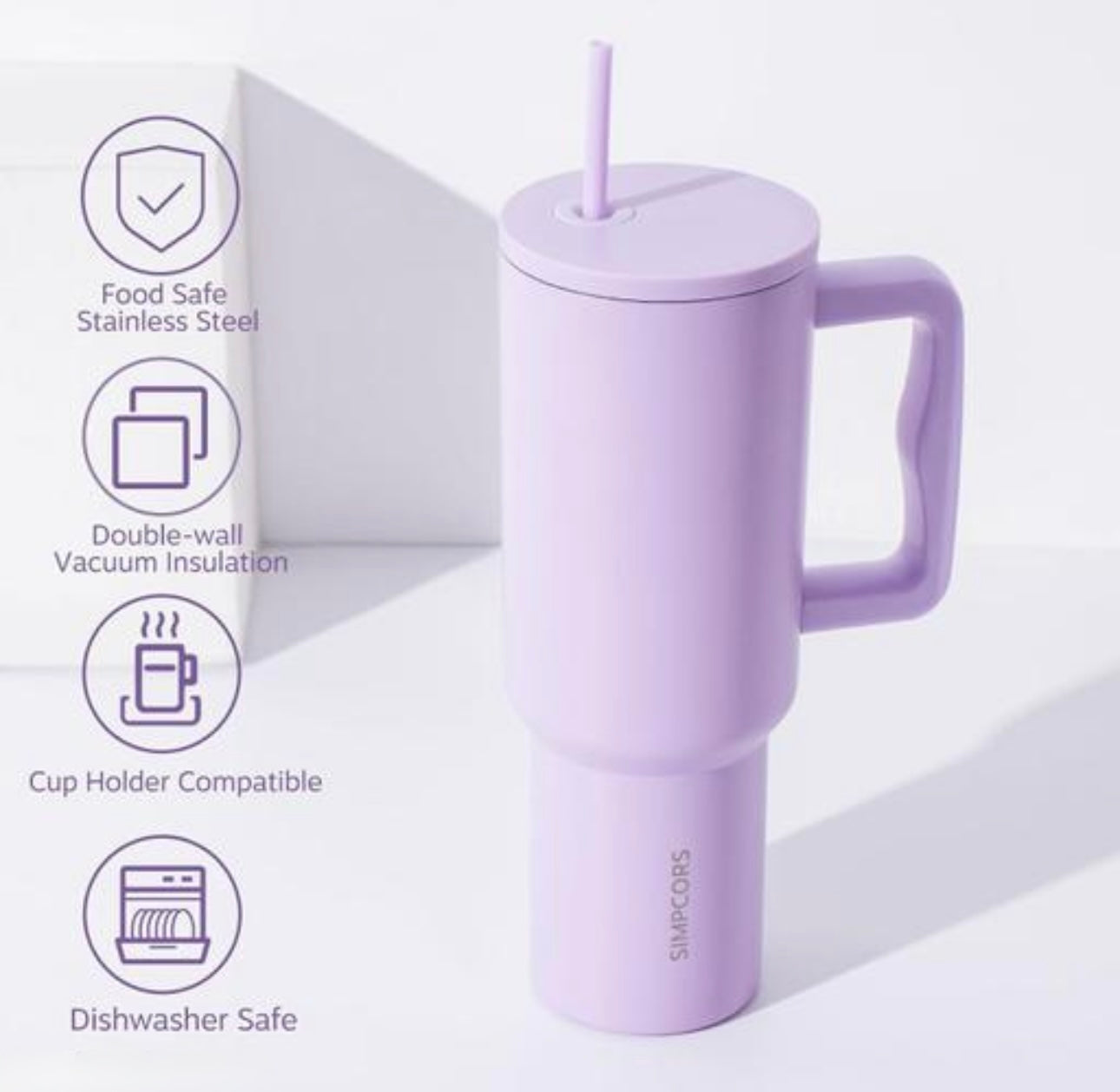 Stanley Mug Imitation Tumbler with Straw & Lid (Lavender)