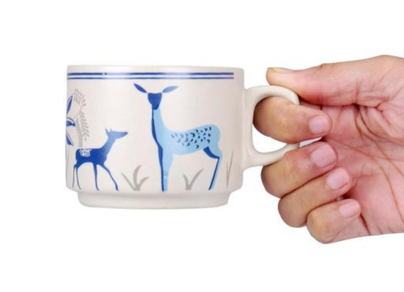 Blue Deer Design Ceramic Cups - Set of 6