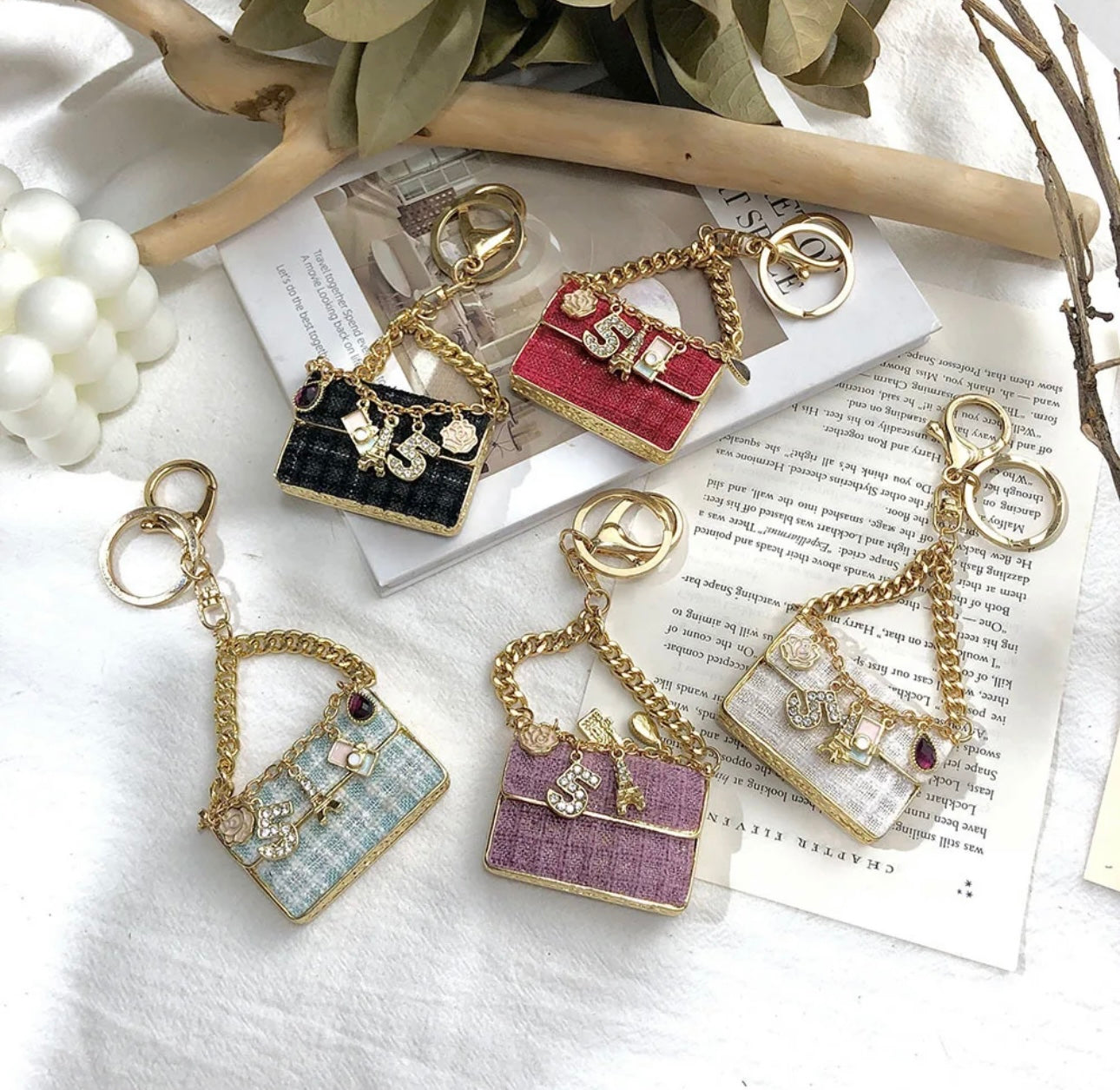 Handbag Shape Metal Rhinestones Keychain