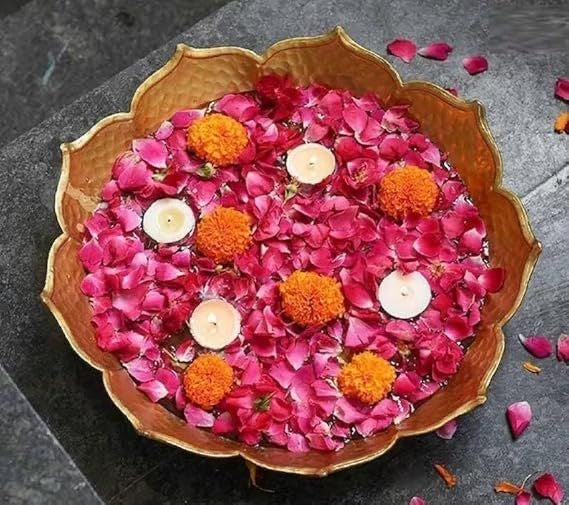 Decorative Lotus Shape Scallop Gold Urli Bowl for Diwali