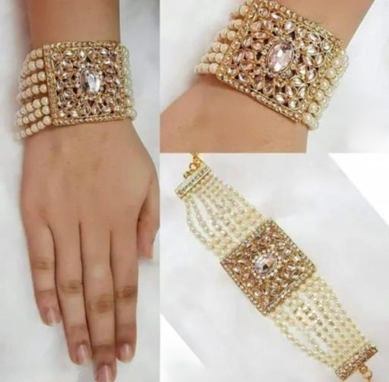 Elegant Alloy Gold Plated Pearl Bracelet