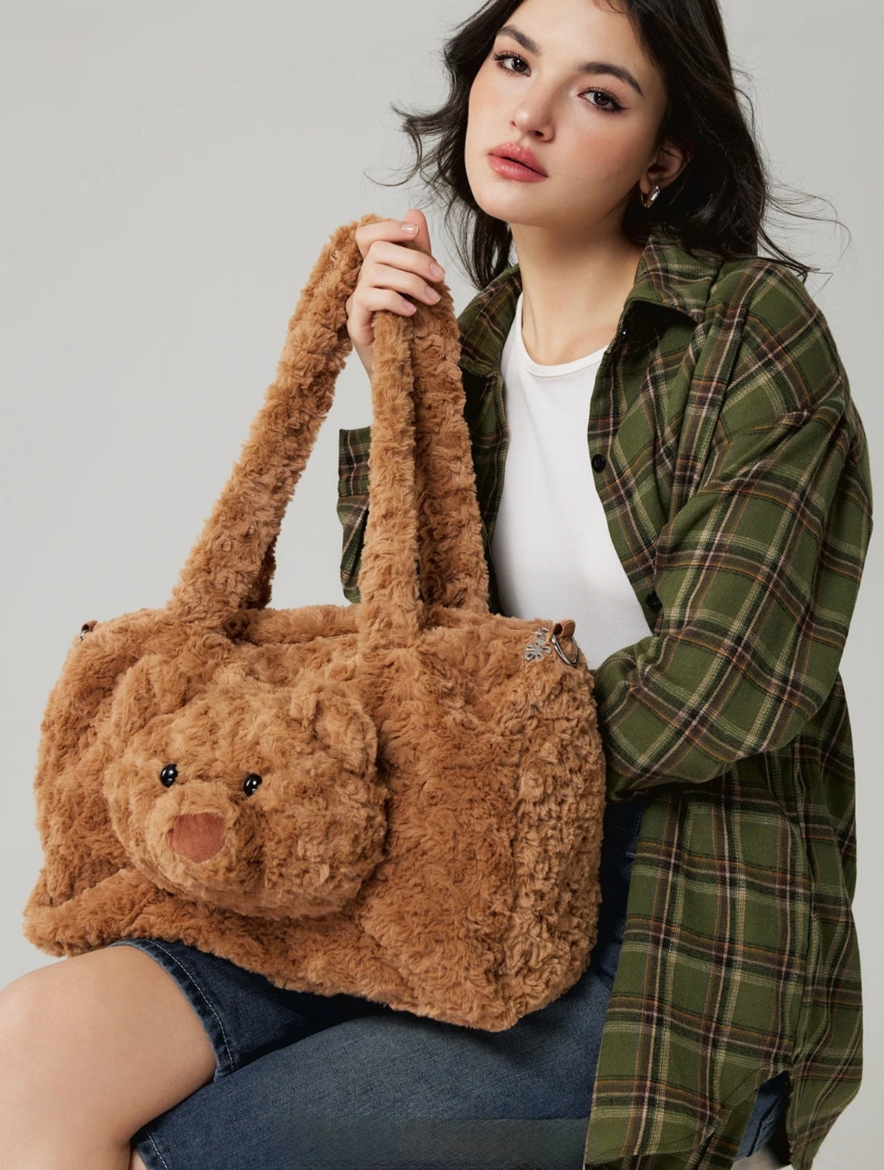 Plush Brown Teddy Fur Bag