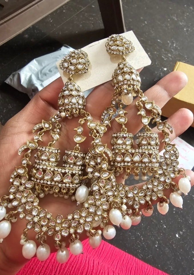 Large Kundan Pearl Danglers Earrings