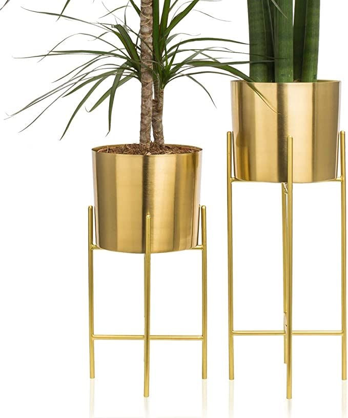 Set of 2 - Metal Floor Plant Stands (Gold)