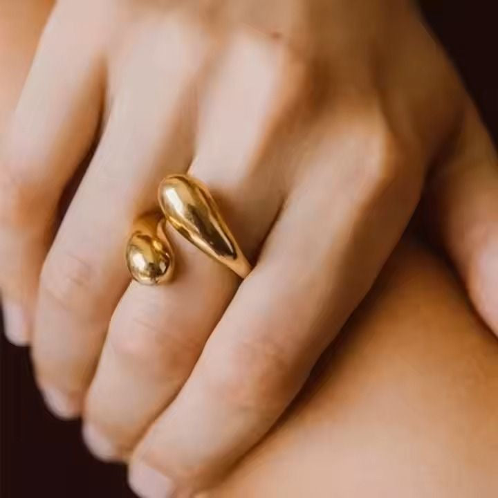 Gold Plated Chunky Hug Shape Drop Ring
