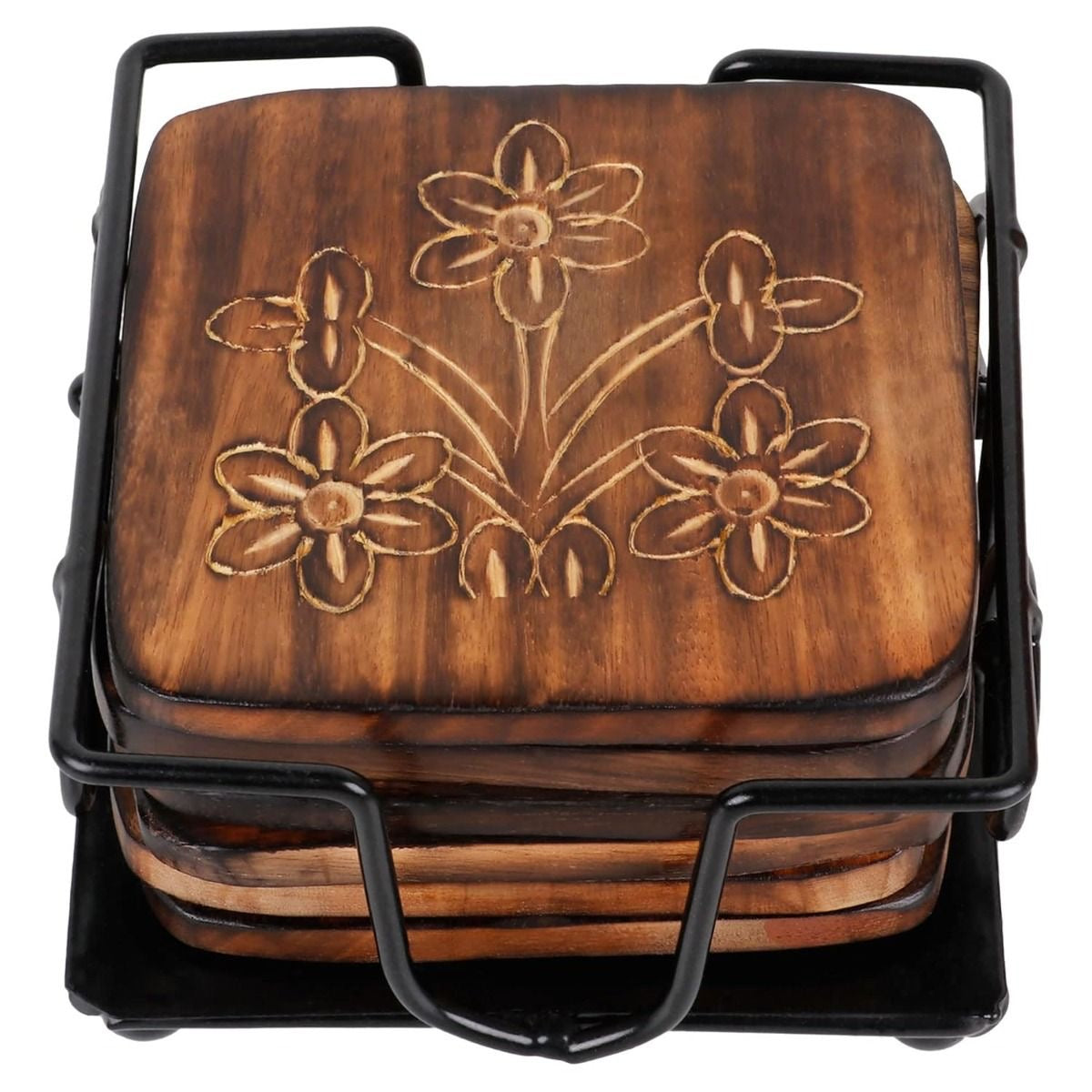 Natural Square Wooden Coasters with Stand