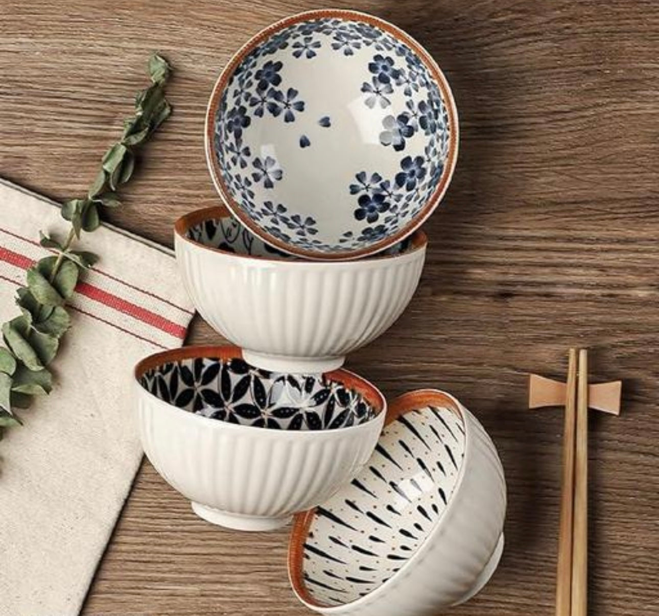 Abstract Print Ceramic Bowls Set
