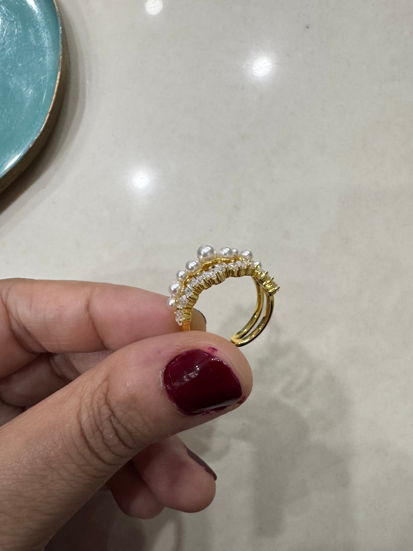 Elegant Gold Double Layered Pearl Minimalist Ring