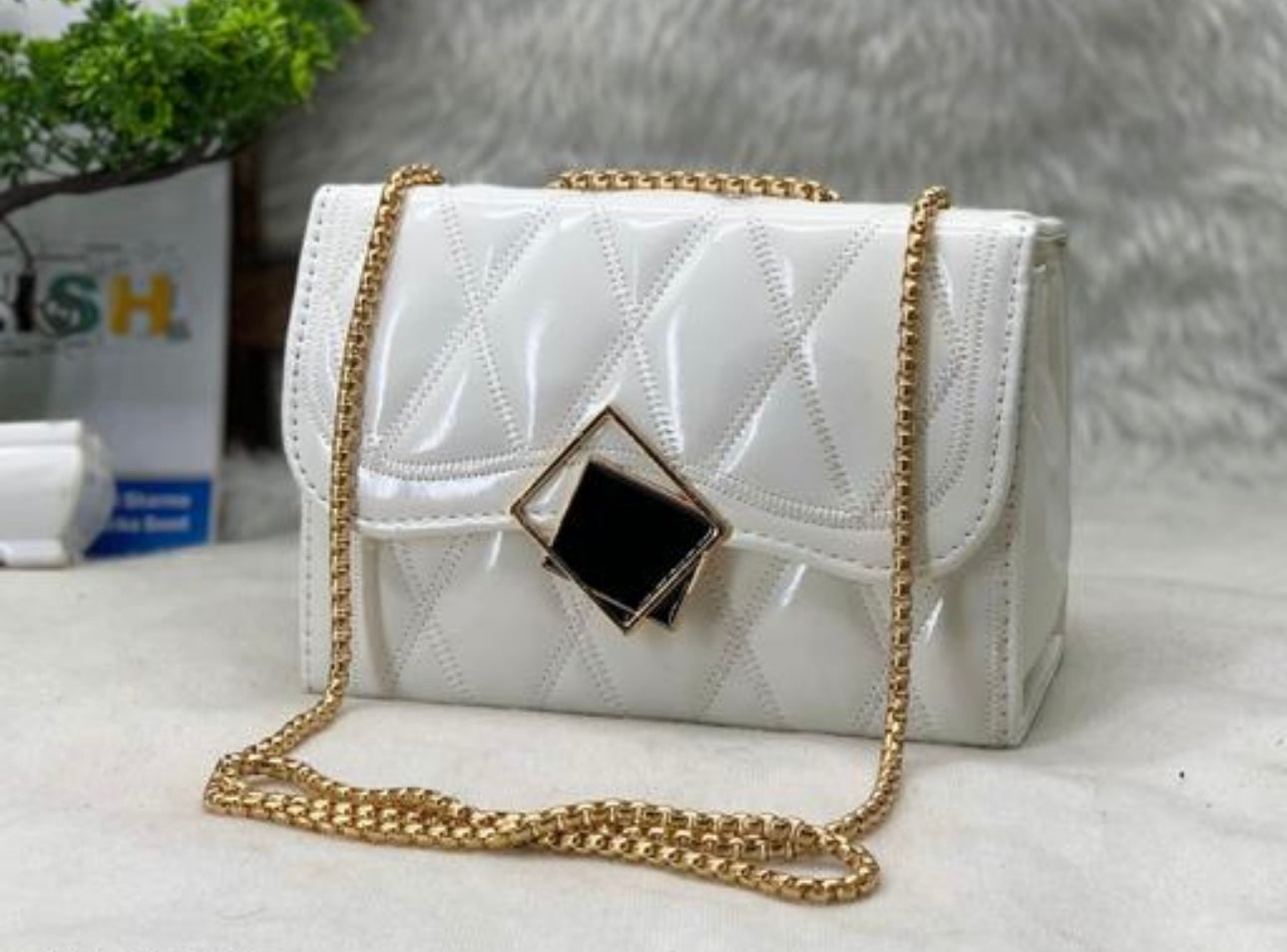 Faux Leather Chain Strap Crossbody Bag