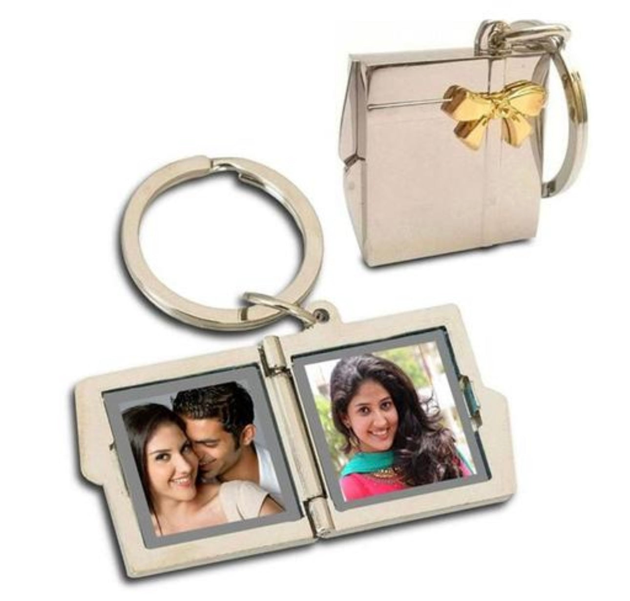 Heart Shape Couple Photo Frame Metal Keychain