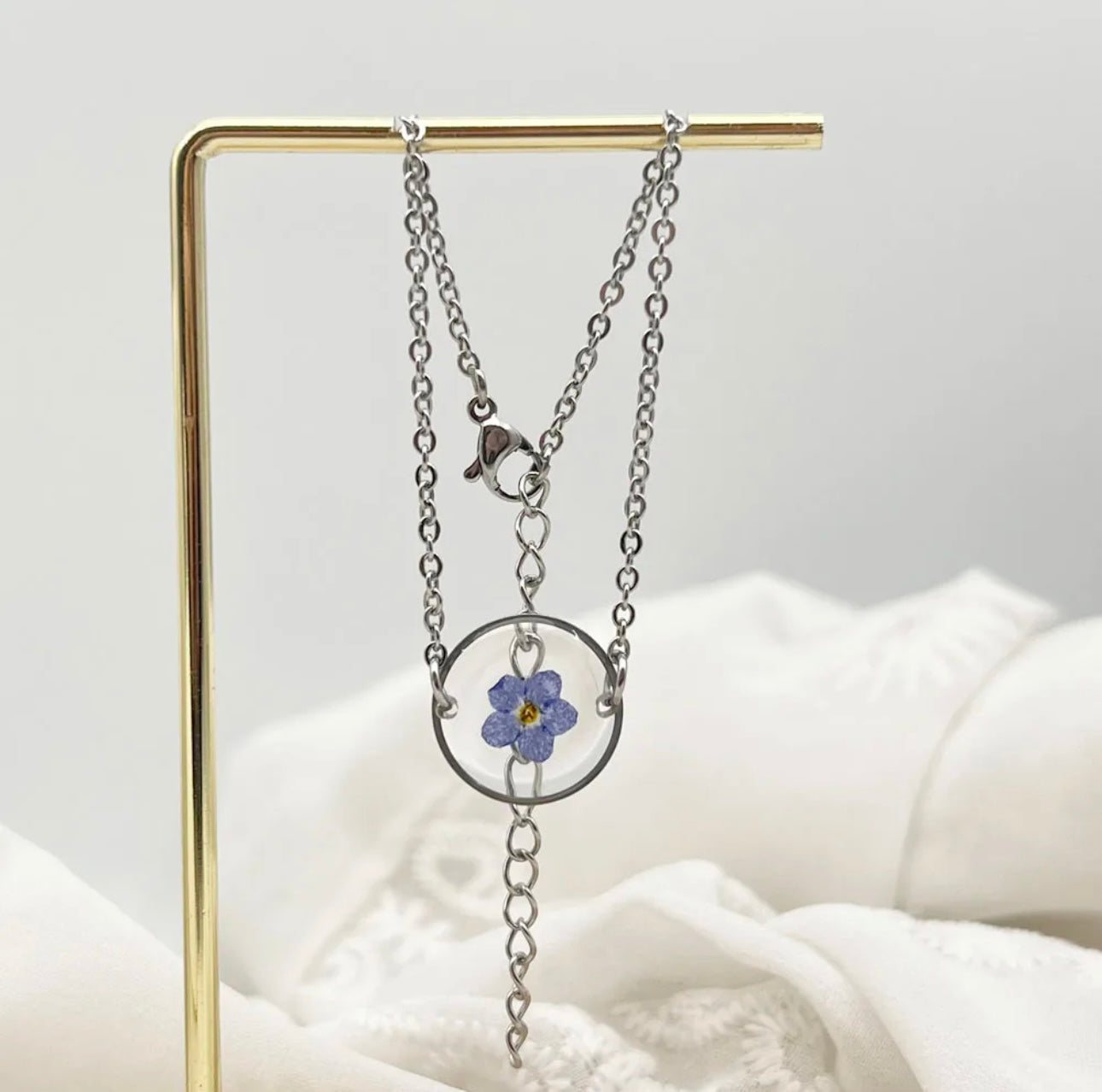 Petite Bracelet with Real Forget Me Not Dried Flower