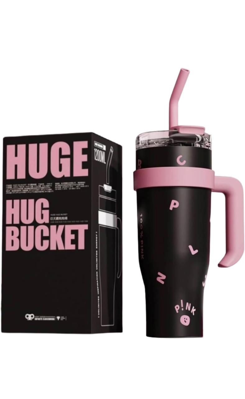 Black & Pink Insulated Tumbler with Straw