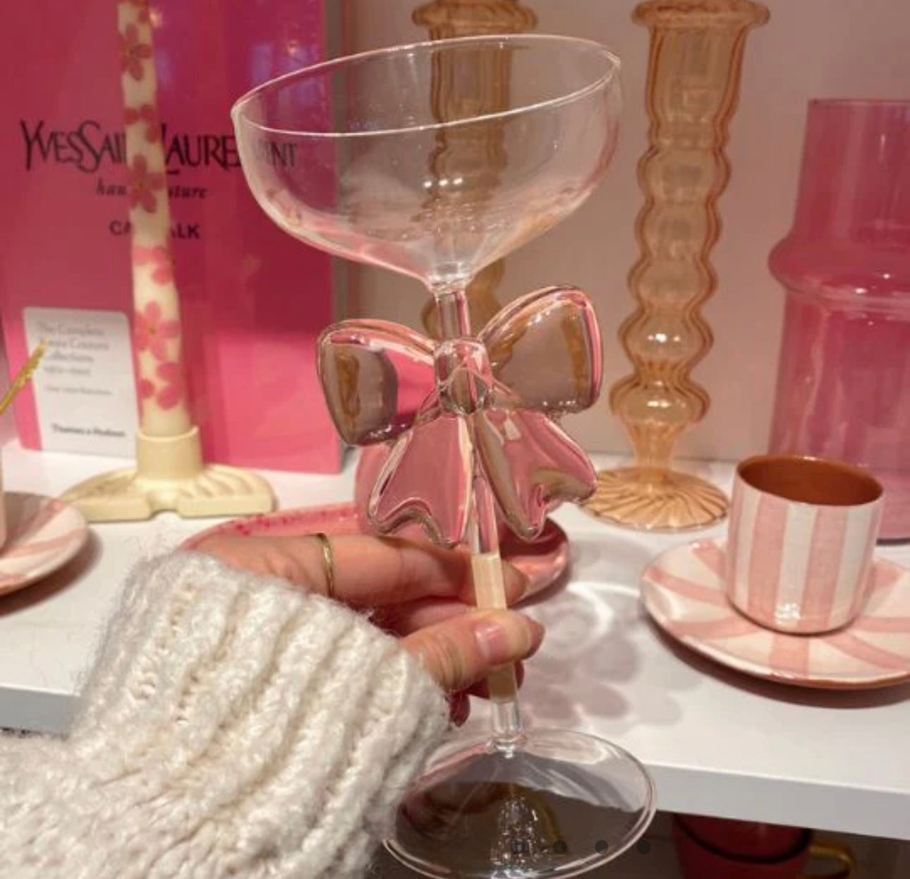 Exquisite Pink Bow Coupe Wine Glass