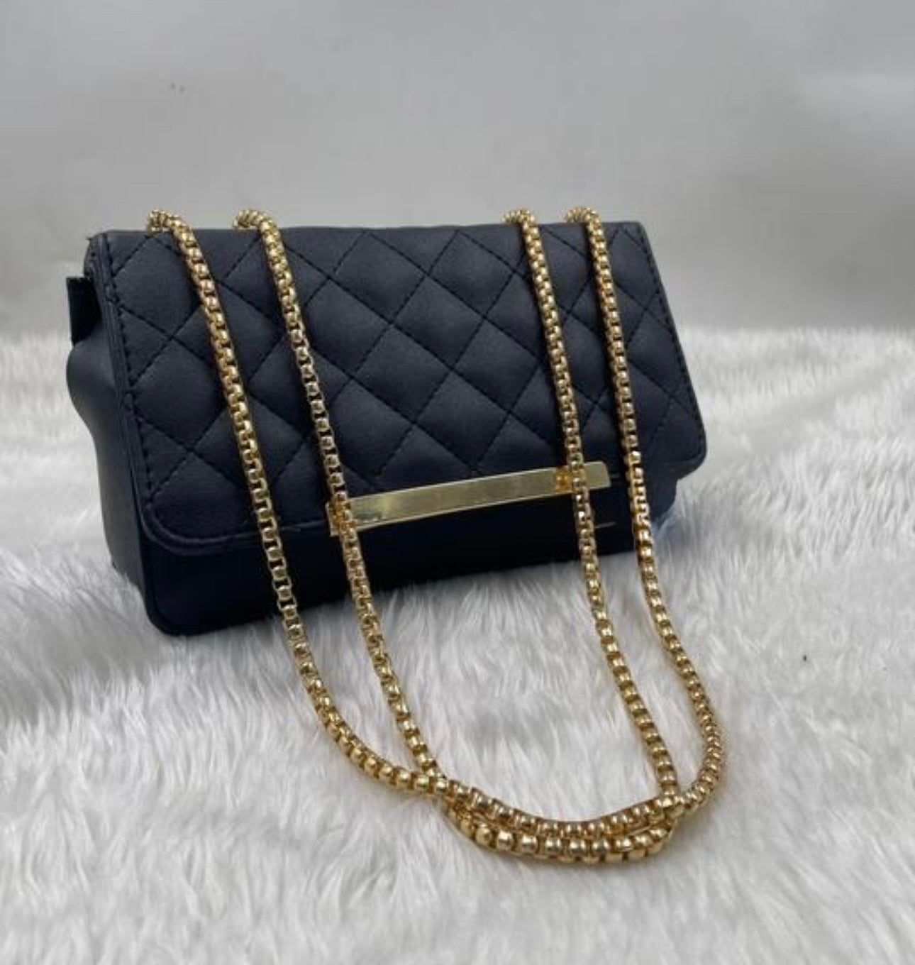 Trendy Faux Leather Quilted Chain Strap Sling Bag
