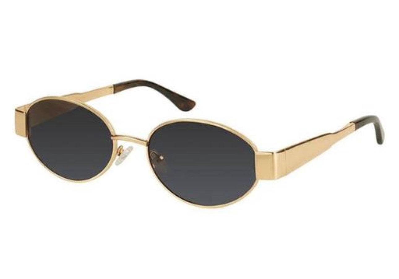 Luxury Vintage Oval Sunglasses Black & Gold with Metal Rim