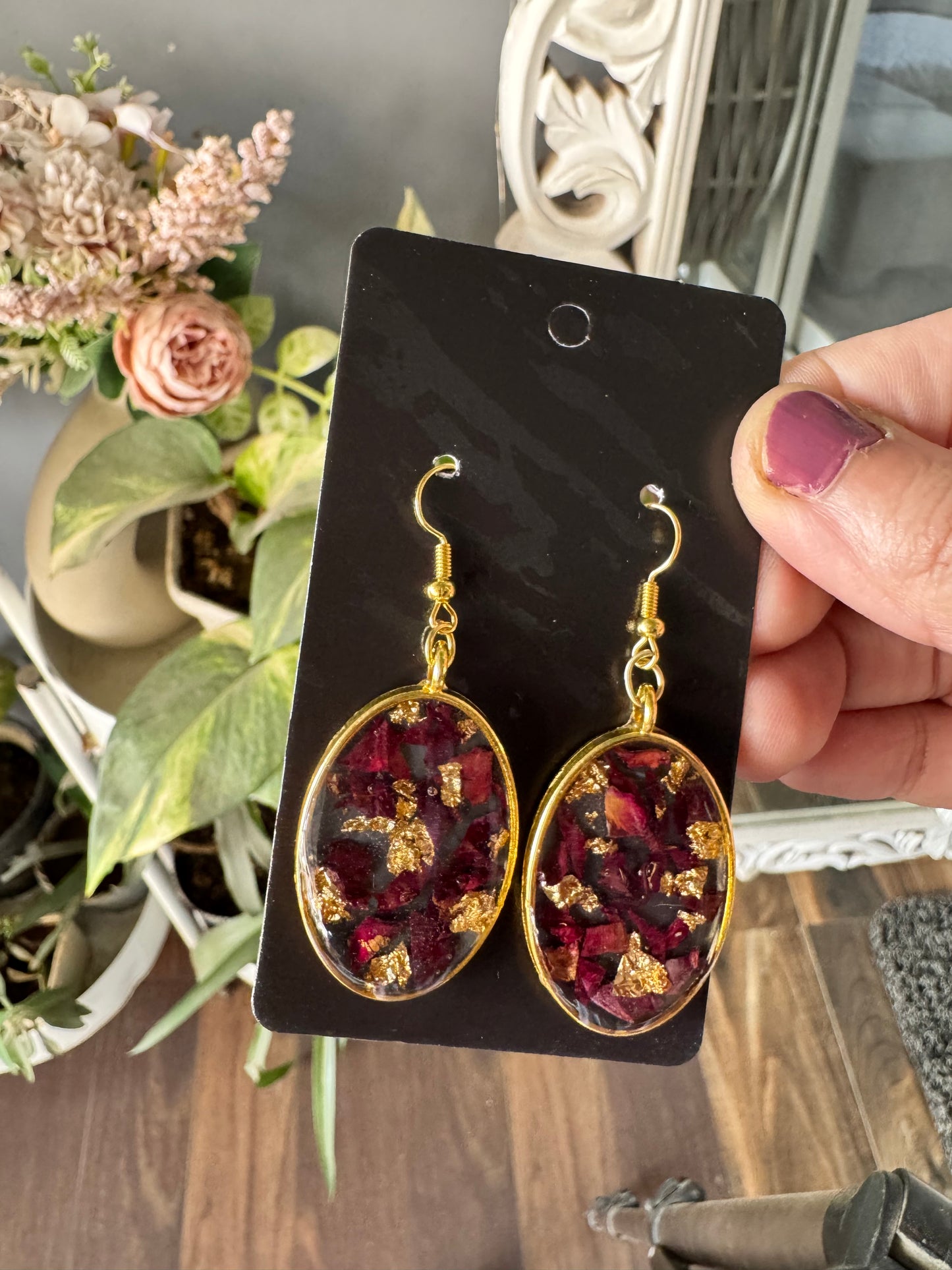 Earrings with Real Rose Petals