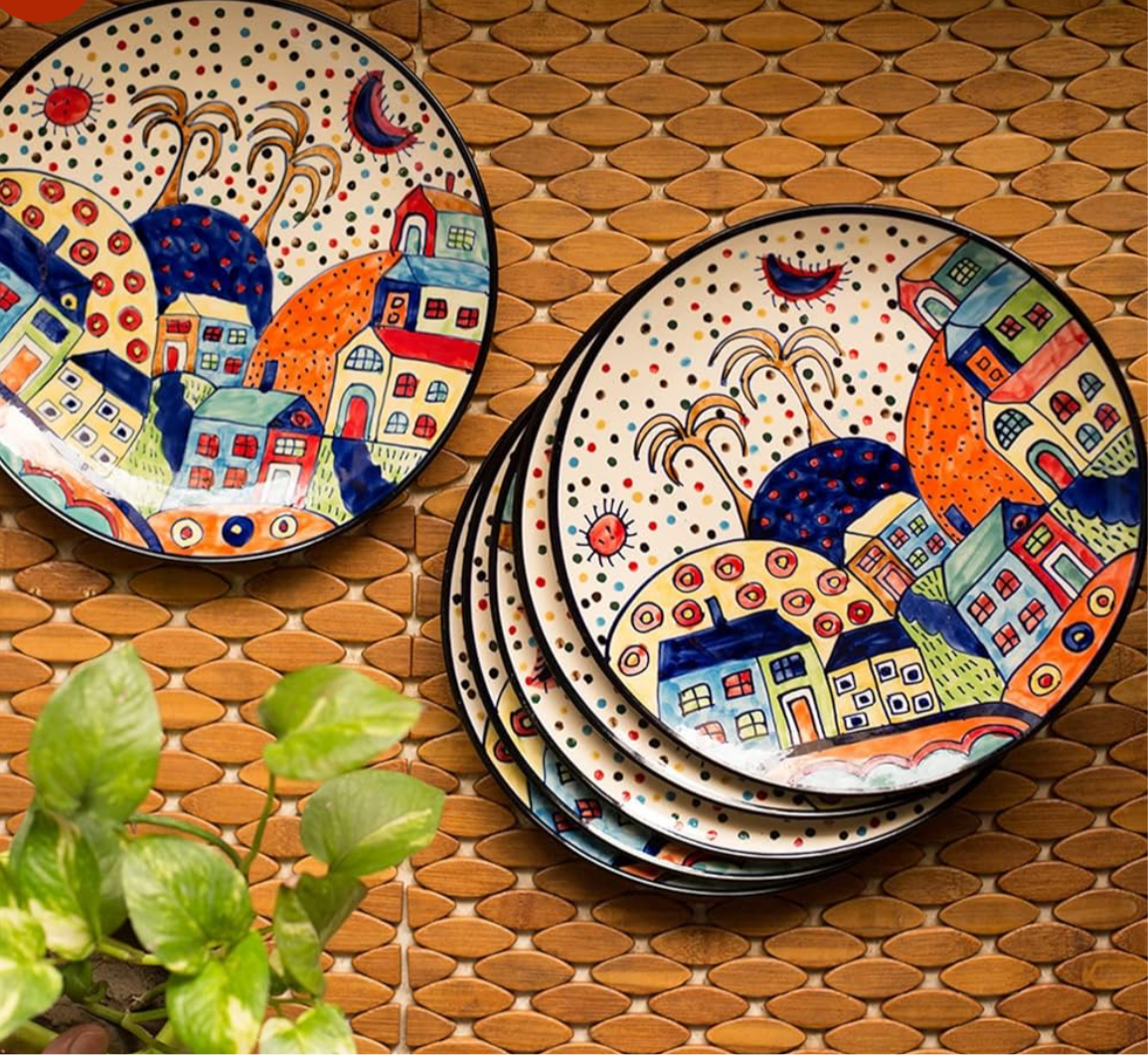 'The Hut' Ceramic Dinner Plates Set
