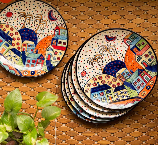 'The Hut' Ceramic Dinner Plates Set