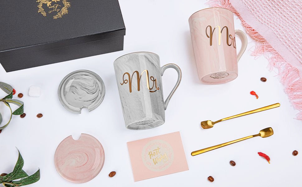 Mr. & Mrs. Mugs Set with Lid & Stirrer